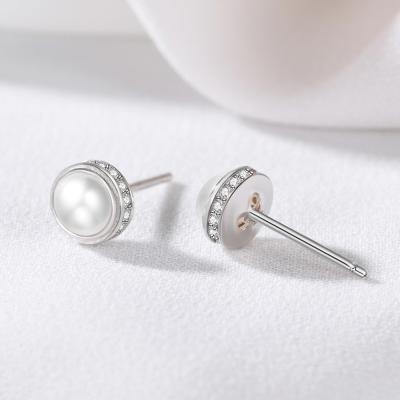 China 925 Sterling Siver New Fashion 925 Sterling Silver 18k gold plated round shape pearl stud earrings jewelry for women for sale