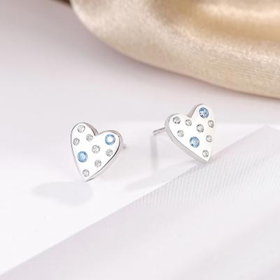 China 2021 TRENDY 925 Sterling Silver Heart Crystal Gemstone Stud Earrings 18k Fashion New Gold Plated Jewelry For Women for sale