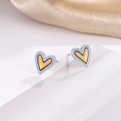 China 925 Gold Plated Jewelry 2021 Cute 18k Sterling Silver Colorful Rainbow Heart Stud Earrings For Women for sale