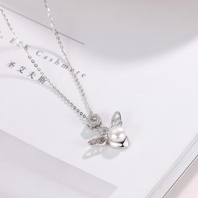 China New 925 Sterling Silver Bee Pearl Pendant Romantic Necklace Fashion Gold Plated Jewelry For Women for sale