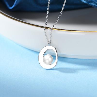 China New Style FASHIONABLE 925 Sterling Silver Circle Pearl Beaded Pendant Necklace Gold Plated Jewelry For Women for sale