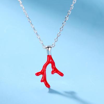 China Silver Red Sea Coral Enamel Necklace by Sterling Jewelry 925 TRENDY fashion design zilveren for juwelen necklace for sale