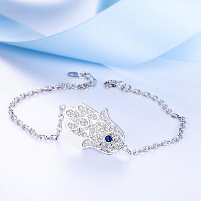 China FASHIONABLE Fashion Jewelry Evil Eyes Hamsa Hand Charm 925 Pure Silver Bracelets for sale