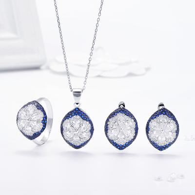 China Silver Women Wedding 925 Sterling Silver Blue CZ Jewelry Set for sale