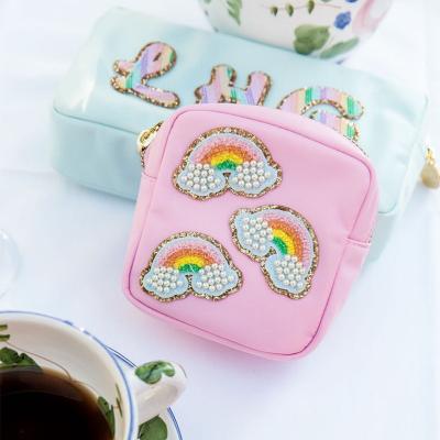 China Custom Wholesale Waterproof Insti Nylon Waterproof Current Fashion Goods RTS Self Glitz Cosmetic Bag Patches Women Girls Travel Beach Sticky Toiletries for sale