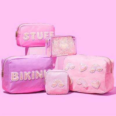 China RTS Nylon Durable Waterproof Hot Selling Personalized Glitter Patches Custom DIY Women Lady Birthday Gifts Storage Cosmetic Bag for sale