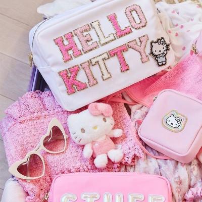 China Low MOQ Ins Fashion Nylon Waterproof Portable Durable Personalized Glitter Letter Patches Women Lady DIY Custom Travel Beach Makeup Cosmetic Bag for sale