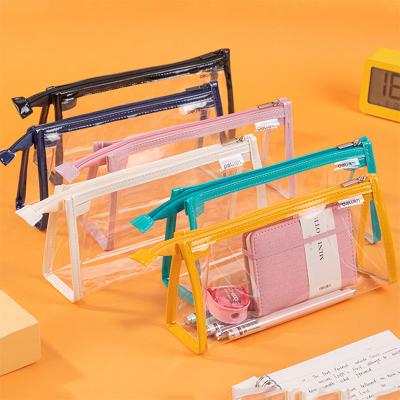 China Portable RTS Current Ins Waterproof Clear PVC Fashion Personalized Letter Patches Girls Custom Portable Travel Women Cosmetic Makeup Bag for sale