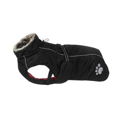 China Sustainable thick winter dog jacket with fleece inside and unique neck design for sale