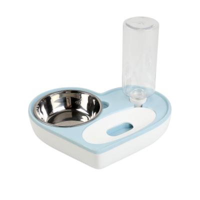 China Sustainable Heart Shape Pet Water And Food Bowl Set With Automatic Waterer Bottle For Dog And Cat for sale