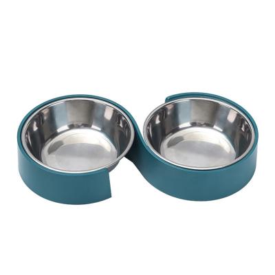 China Sustainable S Form Double Removable Stainless Steel Pet Bowl for sale