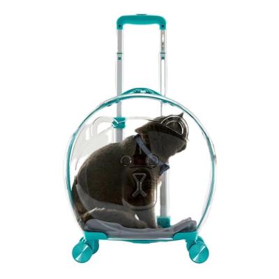 China Breathable All Transparent Cat Dog Carrier Bag Travel Dog Trolley Backpack Outdoor Rolling Suitcase For Pet Travel Clear Case for sale