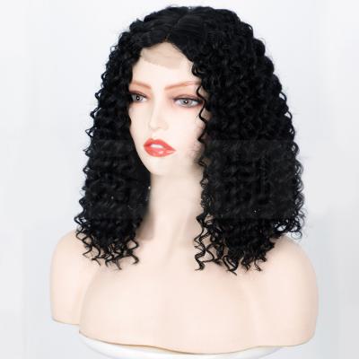 China Kinky Wave Silky Straight Afro Kinky Curly Wig With Bangs For Color Women Cosplay Lolita Synthetic Natural Glueless Brown Mixed Blonde Wigs for sale