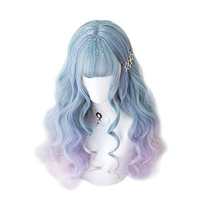 China Cospaly New Color Curly Lolita Wig Hair Long Wig Pink Blue Straight Cosplay Wigs For Women (Blue Gray Purple) for sale