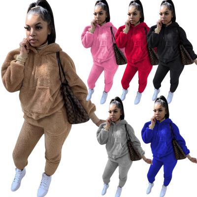 China Winter 20811-MX35 Women's Viable Plush Hoodie Pocket Set Two Piece Sehe Fashion for sale