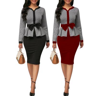 China 90428-MX80 Breathable Discounting Casual Long Sleeve Modest Office Ladies Dresses With Bow for sale