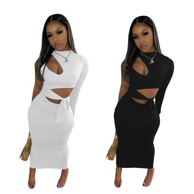 China 10102-MX19 Sehe Fashion Solid Color Breathable One Shoulder Hollow Bandage Bodycon Dress Women for sale