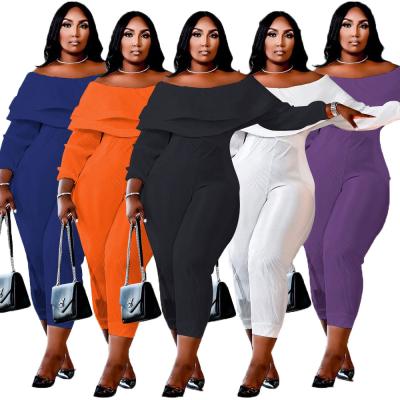 China 2021 Plus Size Solid Color Off-shoulder Overalls Breathable Sehe 10717-MX8 Fashion For Women for sale