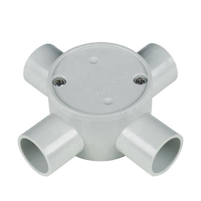 China Foshan Fire Resistant And UV-Resistant PVC Conduit Joint 4 Way White Junction Box Solid Electrical Pipe Interface for sale