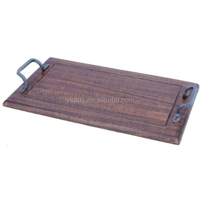 China Wooden Storage Tray With Handles Around Wooden Serving Tray In Bamboo Material for sale