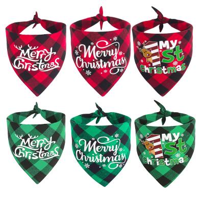 China Stocked Hot Sale Christmas Pet Triangle Scarf Merry Christmas Buffalo Plaid Dog Bandana for sale