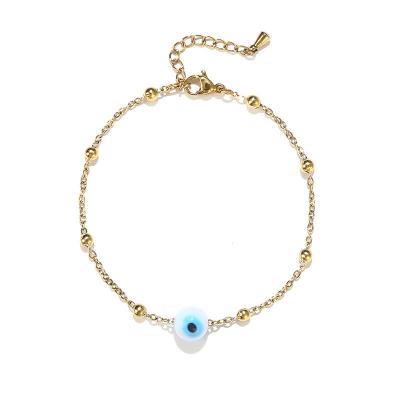 China TRENDY Fashion 18k Gold Blue Turkish Eyes Charm Bracelets Stainless Steel Beaded Evil Eyes Chain Bracelet For Women for sale