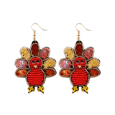 China New Creative Vintage Autumn Thanksgiving Turkey Earrings For Women DIY Retro Handmade Woven Seed Beaded Dangle Earrings Girl Gift for sale