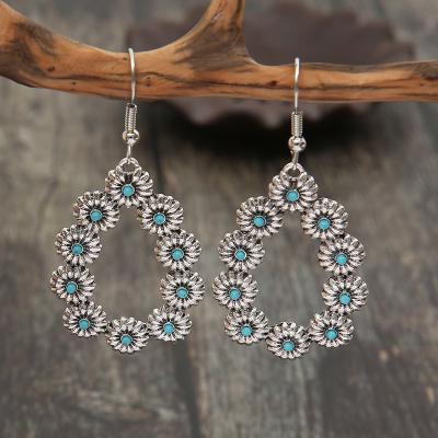 China CLASSIC Handmade Personalized Water Drop Shape Earrings For Women Vintage Turquoise Flower Dangle Earrings for sale