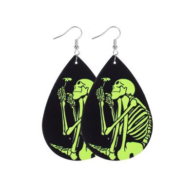 China CLASSIC Black Skeleton Halloween Horror Cat Print Teardrop Earrings Luminous Fluorescent Earrings For Party Jewelry for sale