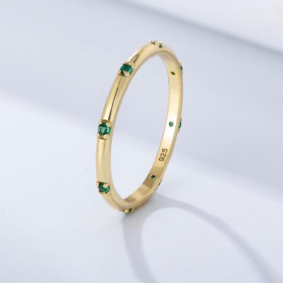 China CLASSIC 925 Sterling Silver Green Blue Cubic Simple Zircon Finger Ring Gold Plated Sterling Silver Thin Wedding Ring For Women for sale