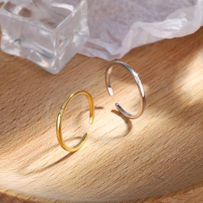 China CLASSIC Minimalist Tasty 18K Gold Plated Single Diamond Thin Open Rings S925 Sterling Silver Cubic Zircon Stacking Rings For Women for sale