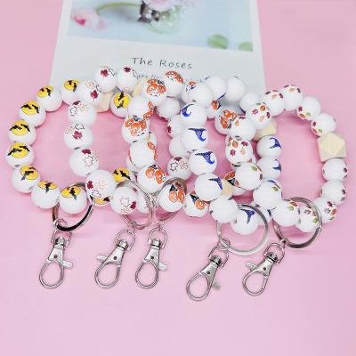 China Silicone Beads DIY Halloween Monogram Pumpkin Witch Bat Printing Beads Handmade Wood Bracelet Key Chain Key Chain Pendant Custom Made for sale