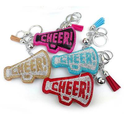 China ALLOY fashion personalized luxury English creative tassel shape wine glass cheer letter rhinestone key chain for women for sale