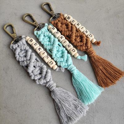 China Bekind Cotton Rope Letter Key Chain Key Ring Pendant Ethnic Hand Woven Bohemian Macrame Wooden Tassel Rope Cotton For Friend Gifts for sale