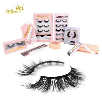 China Double 3D Layered Hollyren Wholesale Private Label High Performance Cost 15mm Fluffy Tapered 5 Pairs Of Faux Mink Eyelashes for sale