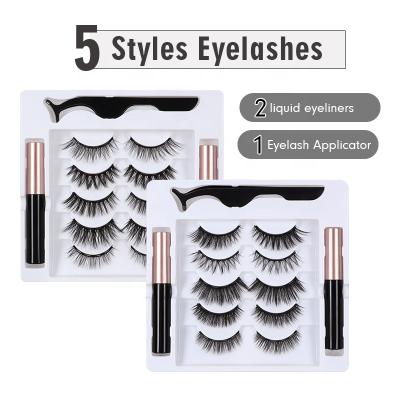 China Private Label 5 Texture Magnets 3D Soft Mink Magnetic Eyelashes and Eyeliner Kit for sale