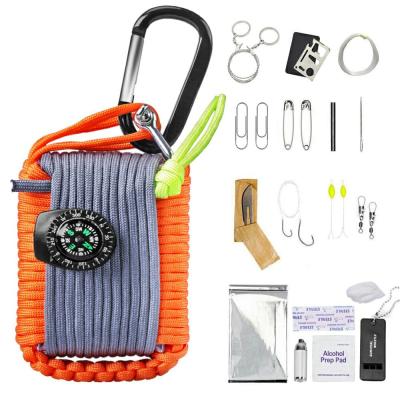 China Emergency Survival Kit Emergency Outdoor Carabiner Keychain Survival Tactical Survival Gear Survival Kits Whistle Fire Starter for sale