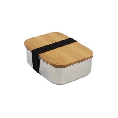 China Easy To Clean And Use Japan Style Stainless Steel Lunch Box Metal Food Storage Container / Two Compartments With Bamboo Lid for sale