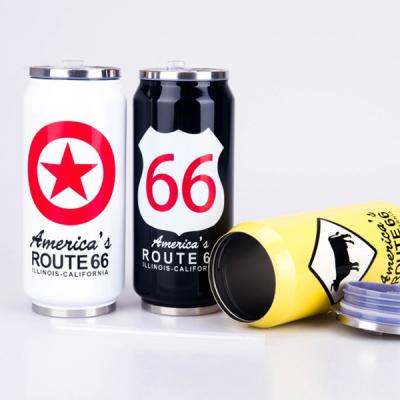 China Customized Viable 13oz Logo Double Wall Stainless Steel Cola Can Shape Vacuum Thermal Tumbler Gift Mug With Straw Lid for sale