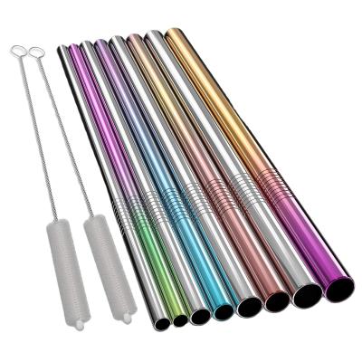 China Sustainable Reusable Metal Stainless Steel Straws With Cleaning Brushes 10mm Diameter Dishwasher Safe Drinking Straws For Tumblers BPA Free for sale