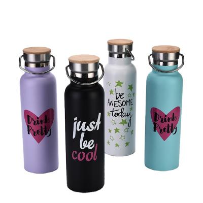 China Sustainable Double Wall Vacuum Insulated Stainless Steel Sports Water Bottle Thermos Travel Flask With Bamboo Lid, BPA FREE for sale