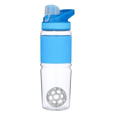 China Viable Dripless Single Wall Protein Shaker Bottle With With Portable Water Bottle And Stainless Blender Handle Suction Ball BPA FREE for sale