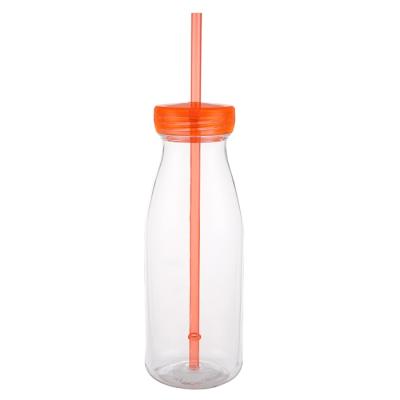 China Sustainable Tritan Milk Bottle with Screw-On Lid and Straw, Plastic Smoothie Milkshake Bottle, Drinkable, Cut-Resistant and BPA Free for sale