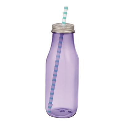 China Sustainable Tritan Milk Bottle with Screw-On Lid and Straw, Plastic Smoothie Milkshake Bottle, Drinkable, Cut-Resistant and BPA Free for sale