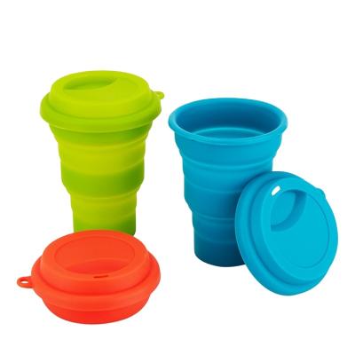 China Sustainable Travel Folding Cup, Portable Silicone Telescopic Folding Camping Mug with Lids, Expandable Colorful Drinking Cup for Outdoor for sale