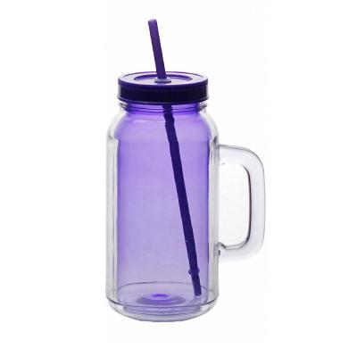 China Hot Selling Product Customized Beverage 24oz Double Wall Insulated Plastic Mason Jar Tumbler Mug With Lined Straws for sale