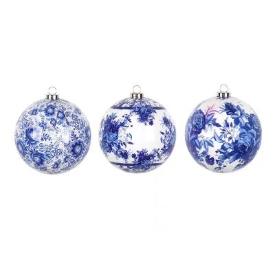 China Fashion Christmas decorations blue and white porcelain element foam ball Christmas tree scene layout memory ball pendant for sale