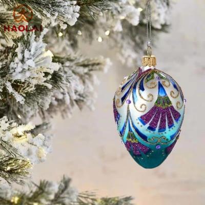 China Christmas tree ornament 2023 Design sparkly painted decorative glass Christmas ball egg shapes for Christmas tree decorations for sale