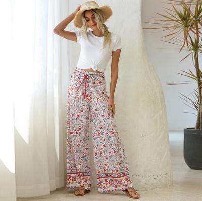 China 2022 new arrival skin-friendly and comfortable pants for women summer casual wide leg elastic waist high chiffon printed pant wide leg pants for sale