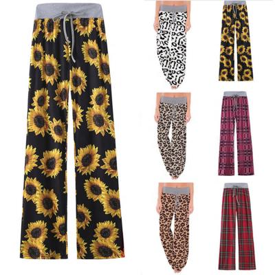 China 2022 Women's Pajama Pants Comfortable Floral Print Wide Leg Lounge QUICK DRY Pants Elastic Waist Drawstring Long Pj for sale